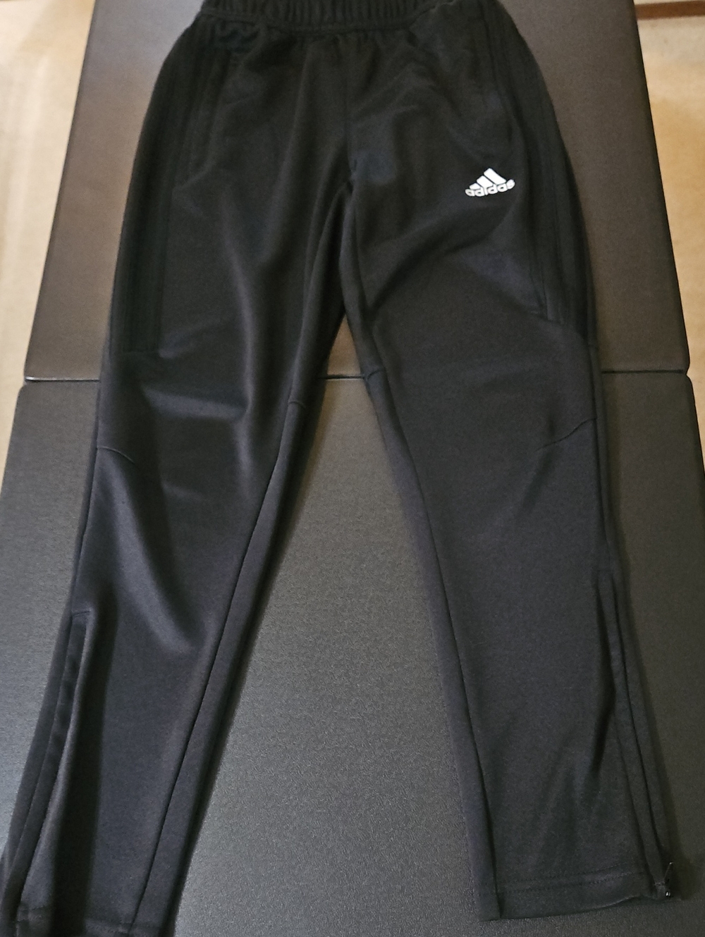 adidas Kids Black Track Pants/ Athletic Joggers with White Logo Youth Small